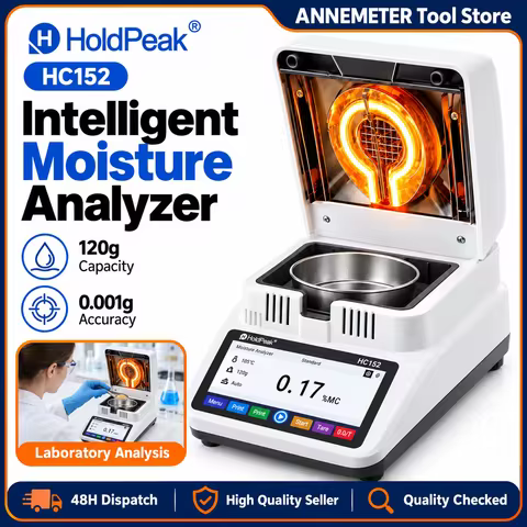 Halogen Moisture Analyzer 0.001g, 5" Touchscreen Digital Tester with Rapid Heater 40-180°C, Auto-Sto