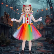 Children's Gauze Pettiskirt Halloween Circus Clown Rainbow Princess Dress Holiday Party Cosplay Cost