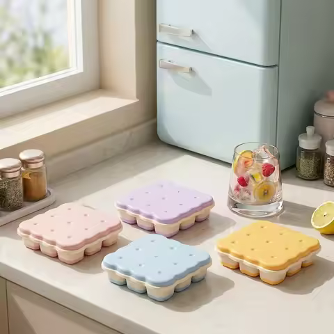 1/2/4Pcs Cookie Shaped Ice Cube Tray With Lid Refrigerator Plastic Ice Mold Reusable 9 Grids Ice Cub