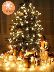 1 件聖誕雪花串燈(暖白色),電池供電,1.5m/0.59 英寸(常亮模式),3m/1.1 英寸(常亮+ 閃爍模式),6m/2.3 英寸(常亮+ 閃爍模式),聖誕裝飾和戶外led具有閃爍功能的燈,適合節日、酒吧、派對、新年、家居、聖誕節、戶外裝飾