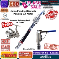 Termurah Bayar di Tempat Bundle Set Joran Pancing Otomatis Stainless Steel + Spinning Reel Yumoshi S