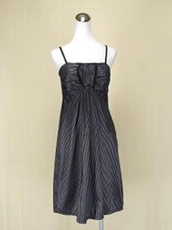 貞新二手衣MORGAN 專櫃 黑色條紋平口細肩帶蕾絲緞面洋裝m(36號)(68248)