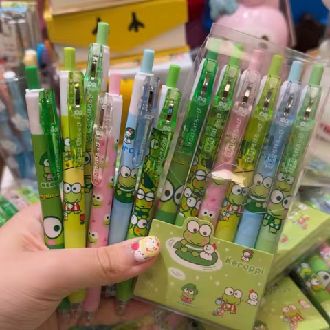 Sanrio Kerokero Keroppi 6Pcs Press with One's Hand Black Neutral Pen 0.5Mm Signature Pen Learning St