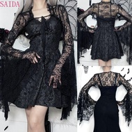 SAIDA Mesh Knit Blouse - Black Floral Gothic Style