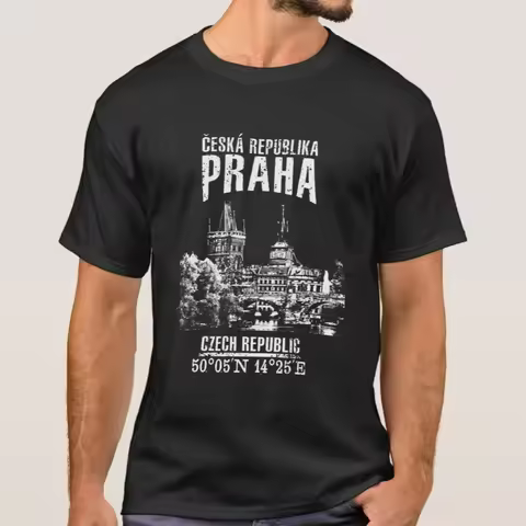 Czech Republic Prague Landscape Coordinates T-Shirt New 100% Cotton Short Sleeve O-Neck T-shirt Casu