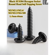 [ HL-ZGLS] Black SUS304, Hexagon Socket Round Head Self-Tapping Screw, M2/M2.3/M2.6/M3/M3.5/M4-M8, H