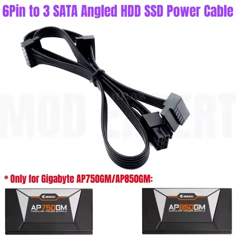 6Pin to 3 SATA Male Right Angle, HDD SSD Power Supply Cable for Gigabyte AORUS P750W AP750GM, P850W 