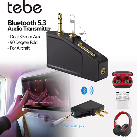 Tebe Dual 3.5mm Aux Jack Airline Adapter Bluetooth 5.3 Audio Transmitter Wireless Stereo Music Adapt