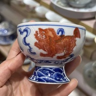 Jingdezhen Ceramic Teacup Blue White Lion Goblet Tea Cup Master Cup Single Cup Goblet Teacup
