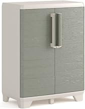 Keter Wood Grain Low Plastic Cabinet - Beige - 68 x 39 x 97 cm - Includes 1 Adjustable Shelf - Indoo