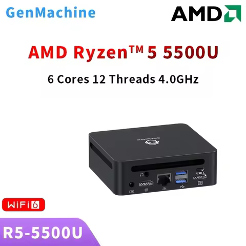 GenMachine Mini PC AMD 5500U 5600H 5600U CPU Win11 DDR4 WiFi6 Gamer Pc Computer Ryzen 4300U 4600H 48