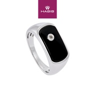 HABIB Rectangular Black Agate and Diamond Men's Ring in 925 Silver Palladium 119780125(PLD)-AGATE