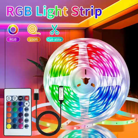 24V USB LED Strip Lights SMD3535 RGB Tape with IR 24 Key Remote Controller Room Decor TV BackLight F