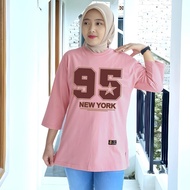 Women's Half-sleeved T-shirt, Jumbo Baseball Number Top, Oversized T-shirt, 7/8 Sleeve