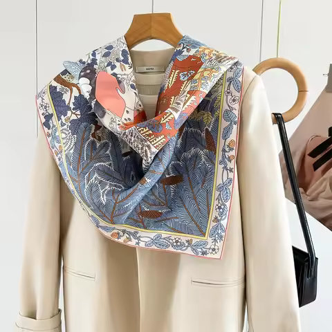 14MU Twill 100% Natural Silk Scarf Pashmina for Women 88x88cm Square Real Silk Bandana Shawls Wraps 