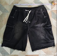 洗水黑色工裝hip hop style oversize 牛仔短褲