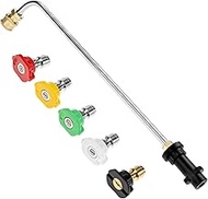 QWORK Pressure Washer Lance Extension Rod Stainless Steel with 5 Spray Nozzles 90° Curved Bar Compat