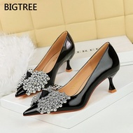 [5.5cm] BIGTREE Women's High Heels Stiletto Heel 1961-H60 Rhinestone Bow Pointed Toe Shallow Mouth T