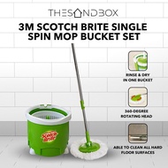 3M Scotch Brite Single Spin Mop Bucket Set [ Long Handle Lightweight 360 Rotating Head Sturdy ]