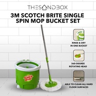 3M Scotch Brite Spin Mop Set - Long Handle, 360 Rotating Head, Lightweight Sturdy Bucket