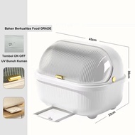 Inaso Rak Piring Plastik Lampu Desinfeksi Tempat Alat Makan Rak Pengering Mangkok Anti Debu Sendok R