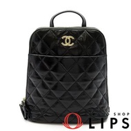 二手香奈兒亮面小牛皮絎縫雙肩包 AS3332。女士雙肩包/日用包，黑色。