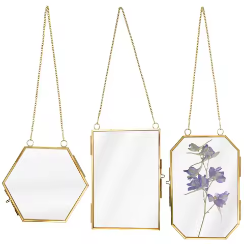 3Pcs Assorted Styles Pressed Flowers Display Frames With Metal Chain Multipurpose Hanging Mini Photo