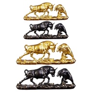 Feng Shui Bear and Bull Statue, Golden Bull Figurine Ornament Collection Resin Cow Sculptures Animal Home Office Decoration