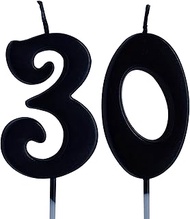 Black 30th Birthday Candle, Number 30 Years Old Candles Cake Topper, Woman Or Man Party Decorations,