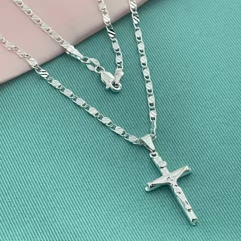 Lihong Unisex 925 Sterling Silver Cross Necklace Christ Crucifix Christian Jewelry Wholesale