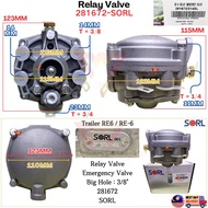 281672-SORL Trailer RE6 / RE-6 INJAP GEGANTI Relay Valve ;  Emergency Valve* BIG HOLE = 3/8"