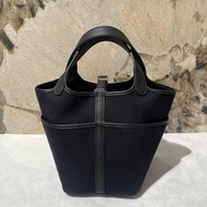 Hermes 黑銀 帆布拼牛皮 Picotin Cargo*Swift