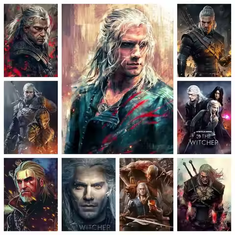 1PCS Geralt Of Rivia Dark Art Full Drills Diamond Painting Kits Diy 5d Witcher Henry Cavill Mosaic R