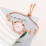 Ladies watch, colored diamond hollow bow freely adjustable pull-out bracelet women's watch