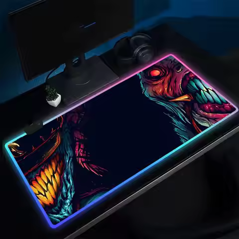 H-Hyper Beast Mouse Pad Anime Gaming Mouse Pad LED Table Pads Backlit Rubber Desktop XXL Mousepad RG