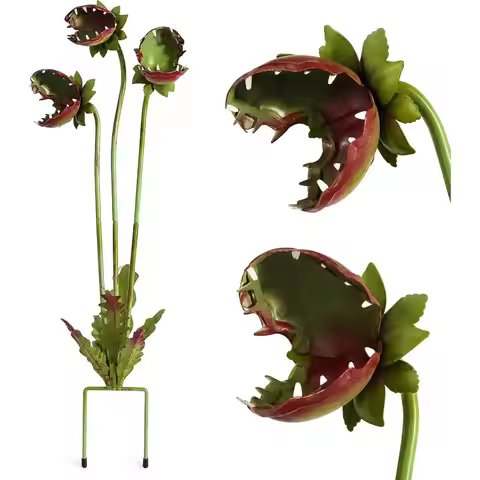 Iron Venus Flytrap Monster Plant Sculpture, Decorative Garden Sculpture Stake for Lawn Garden Patio