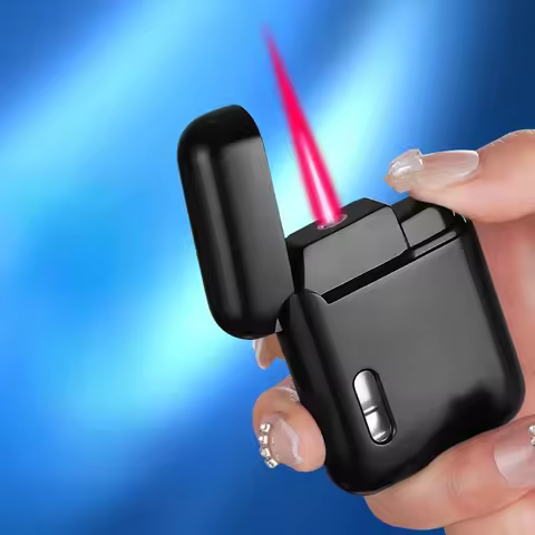 Fashionable Red Flame Gas Lighter Direct Injection Windproof Electroplating Process Compact Body Lig