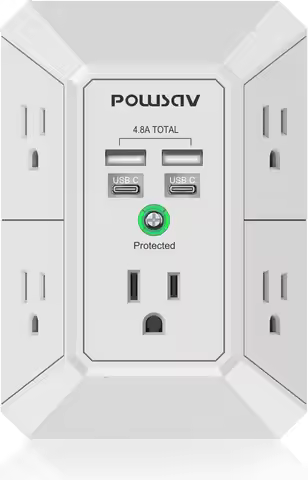 5-Outlet Power Strip with 4 USB Ports, Surge Protector for Home Office School, ETL Listed