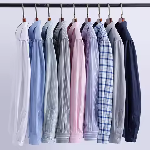 100% Cotton Oxford Men Striped Plaid Shirts Male Business Casual High Quality Long sleeve Shirt for 