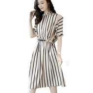 (RT) summer new Women dress fat MM causal fashion dress striped dress maturity ladies office dress-(