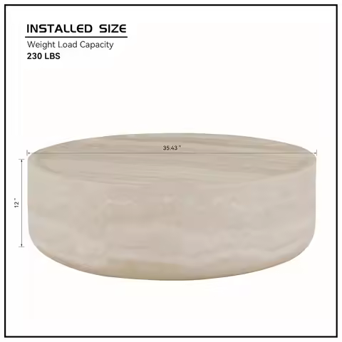 Round Faux Marble Coffee Table Center Accent, Living Room Bedroom Office, 35.43x35.43x12", Customize