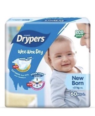 NEWBORN 60PCS Drypers Wee Wee Dry Newborn Diaper Newborn Drypers Bayi Baru Lahir Newborn Diaper Newb