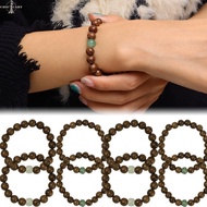 2/1Pc Golden Sandalwood Wood Bead Bracelet - Jewelry Accessories - Elastic Rope Bead Bracelet - Hand