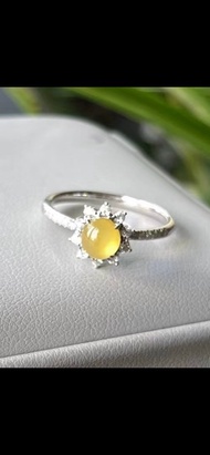 冰種翡翠 天然翡翠 A玉班指披指指環 • 18k金鑽石太陽花翡翠戒指