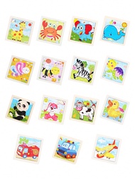 1pc Wooden Puzzle Toy For Children Aged 3-6Years Old, With 8 Animal And Transportation Theme Puzzle 