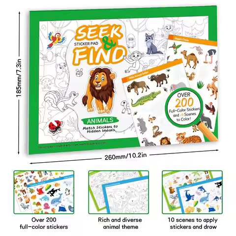Sticker Book Early Education DIY Stickers Children 3-6 Seek and Find Animal Sticker Book Coloring Bo