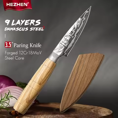 HEZHEN 3.5 Inch Paring knife 9 Layer Damascus Steel High-end 12Cr18MoV Steel CoreKitchen Knife For F