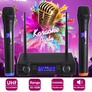 12V 0-280mV UHF Professional Dual Wireless Microphone System Kits 2 Channel Cordless Handheld Mic Long Range for Karaoke Speech