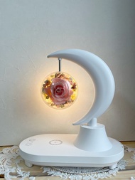 永生花 月亮手機無線充電/藍芽音箱/多色燈光觸控檯燈/夜燈