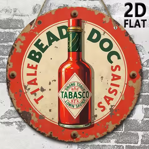 2D Flat, Interesting Wall Decor Wooden Sign Plaque, a Vintage Tin Label Advertising Tabasco Sauce, 7